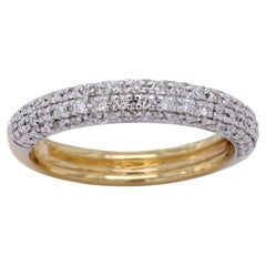 18k Yellow White Gold Round Pave Diamond 4 Row Band Ring 0.51 Cts