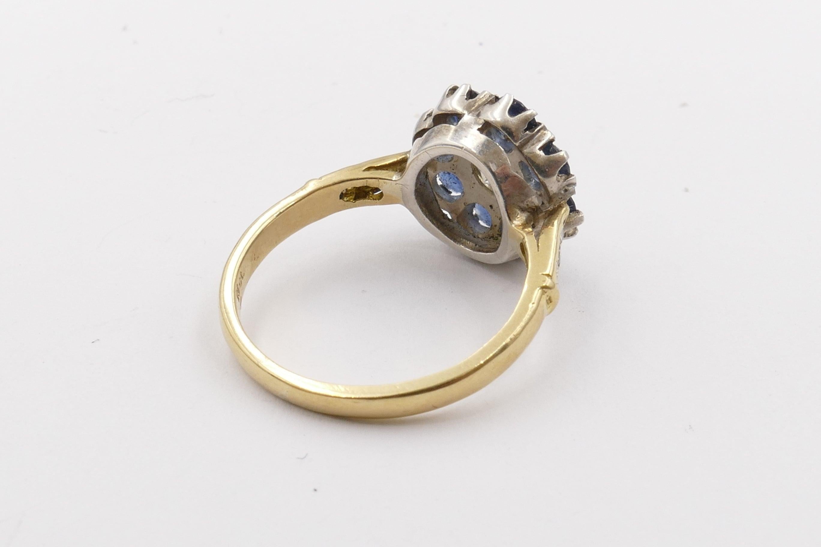 Edwardian 18 Karat Yellow and White Gold Sapphire and Diamond Ring For Sale