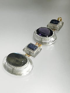 18K Yellow & White Gold Sapphires Rubies Diamonds Labradorite Pendant