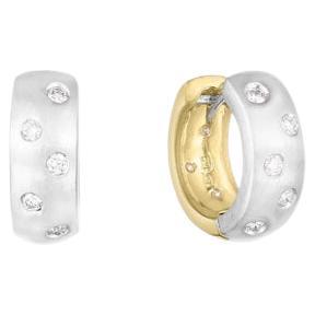 18K Yellow & White Gold Satin Diamond Reversible Hoop Earrings 001831AJERSB For Sale