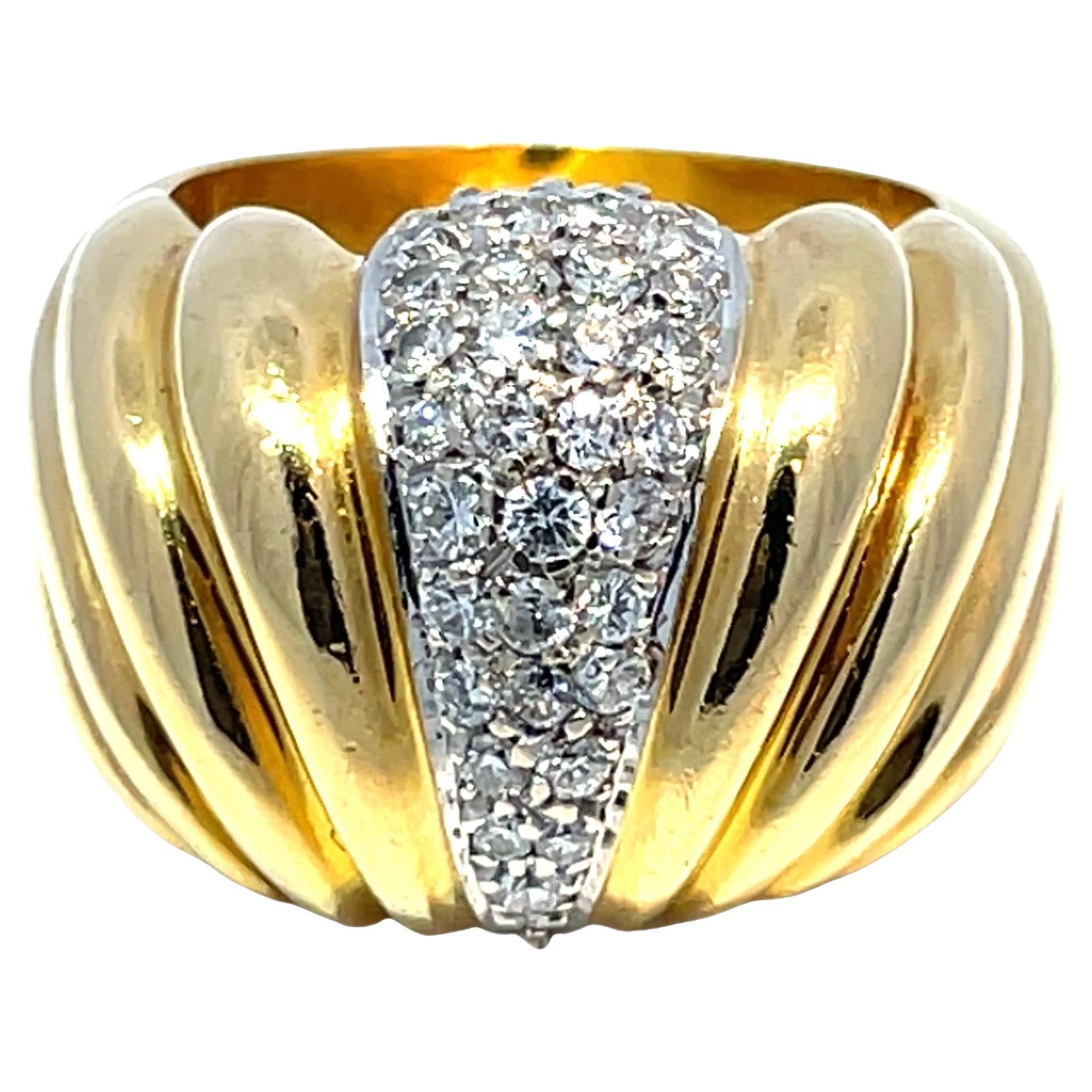 18K Yellow 
White Gold Stripe Design Diamond Ring For Sale