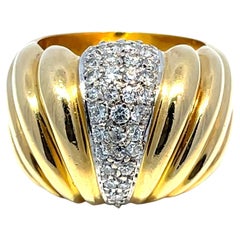 18K Yellow 
White Gold Stripe Design Diamond Ring