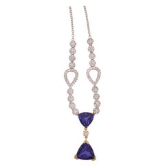 18K Yellow, White gold Tanzanite(16.48 carats), Diamond(4.02 carats) Necklace