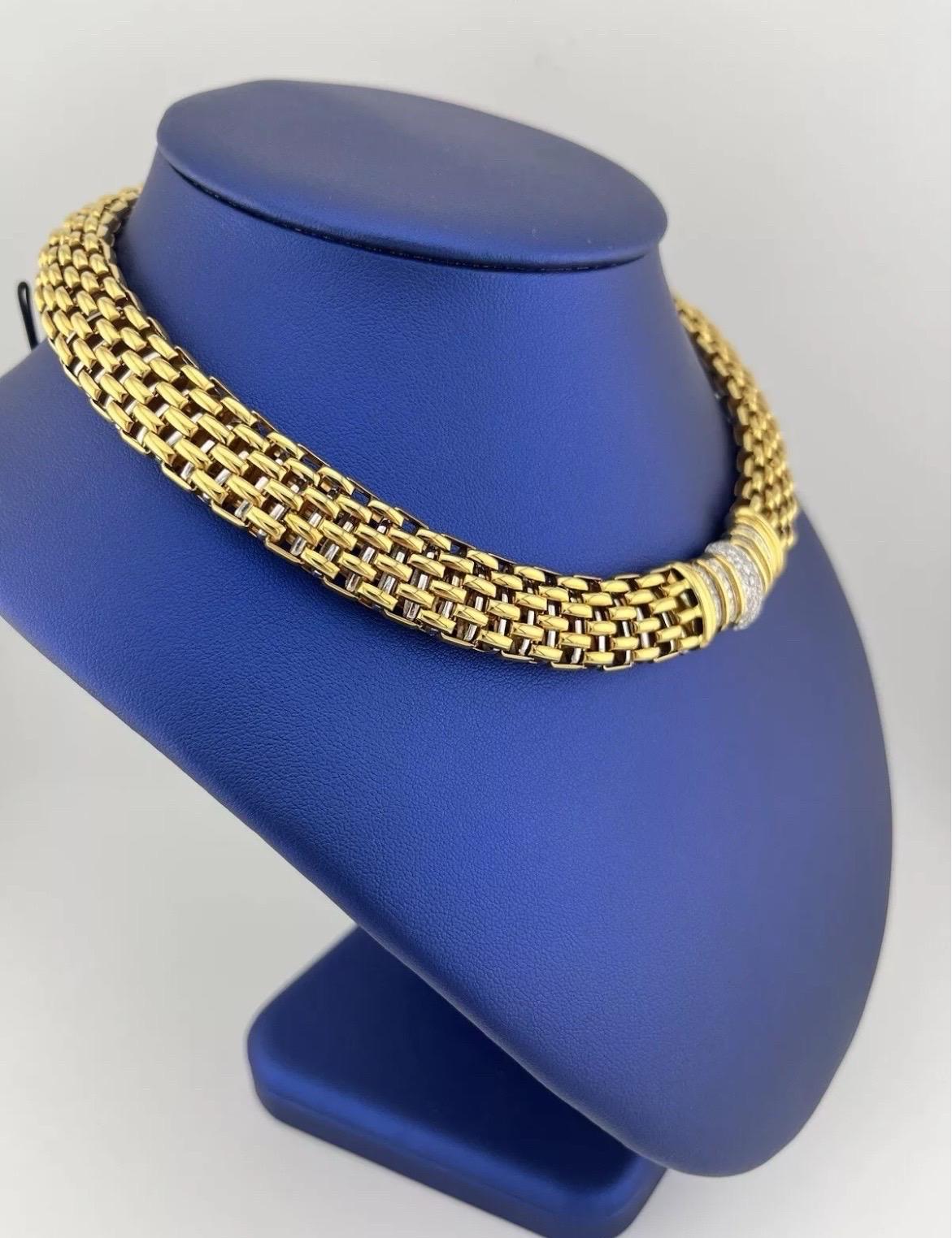 Round Cut 18k Yellow & White Gold Two-Tone Chain Collar Necklace 2ct Diamond For Sale