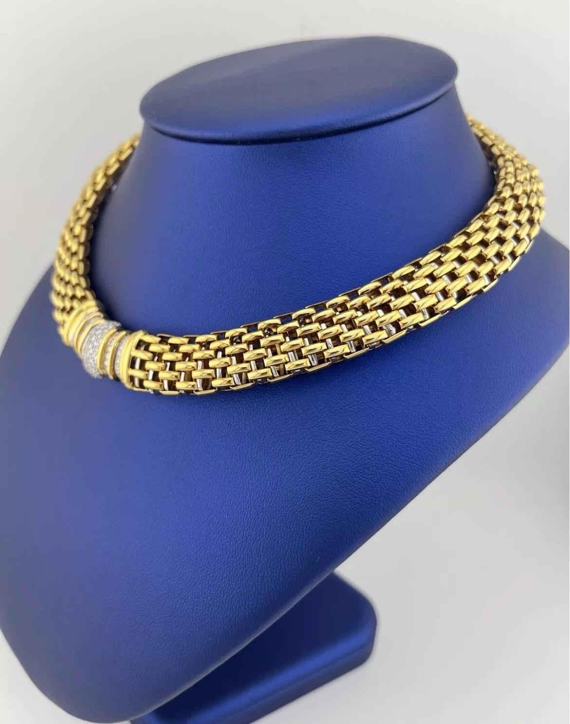 18k Yellow & White Gold Two-Tone Chain Collar Necklace 2ct Diamond In Good Condition For Sale In Boca Raton, FL