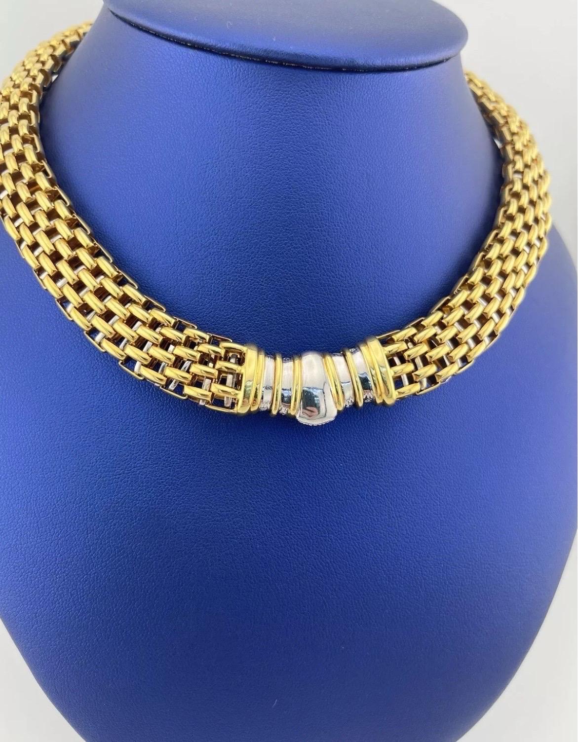 Women's 18k Yellow & White Gold Two-Tone Chain Collar Necklace 2ct Diamond For Sale