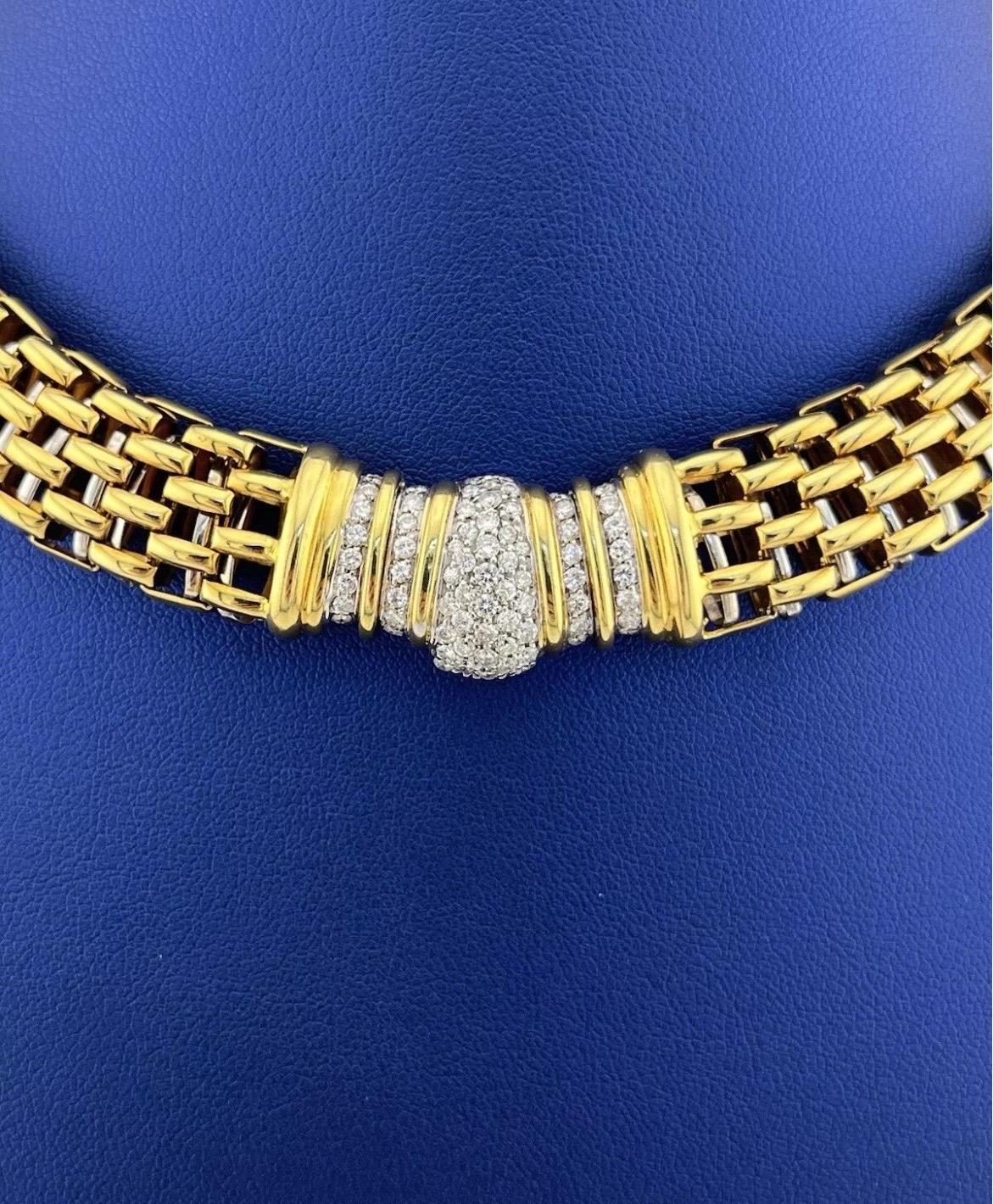 18k Yellow & White Gold Two-Tone Chain Collar Necklace 2ct Diamond For Sale 1