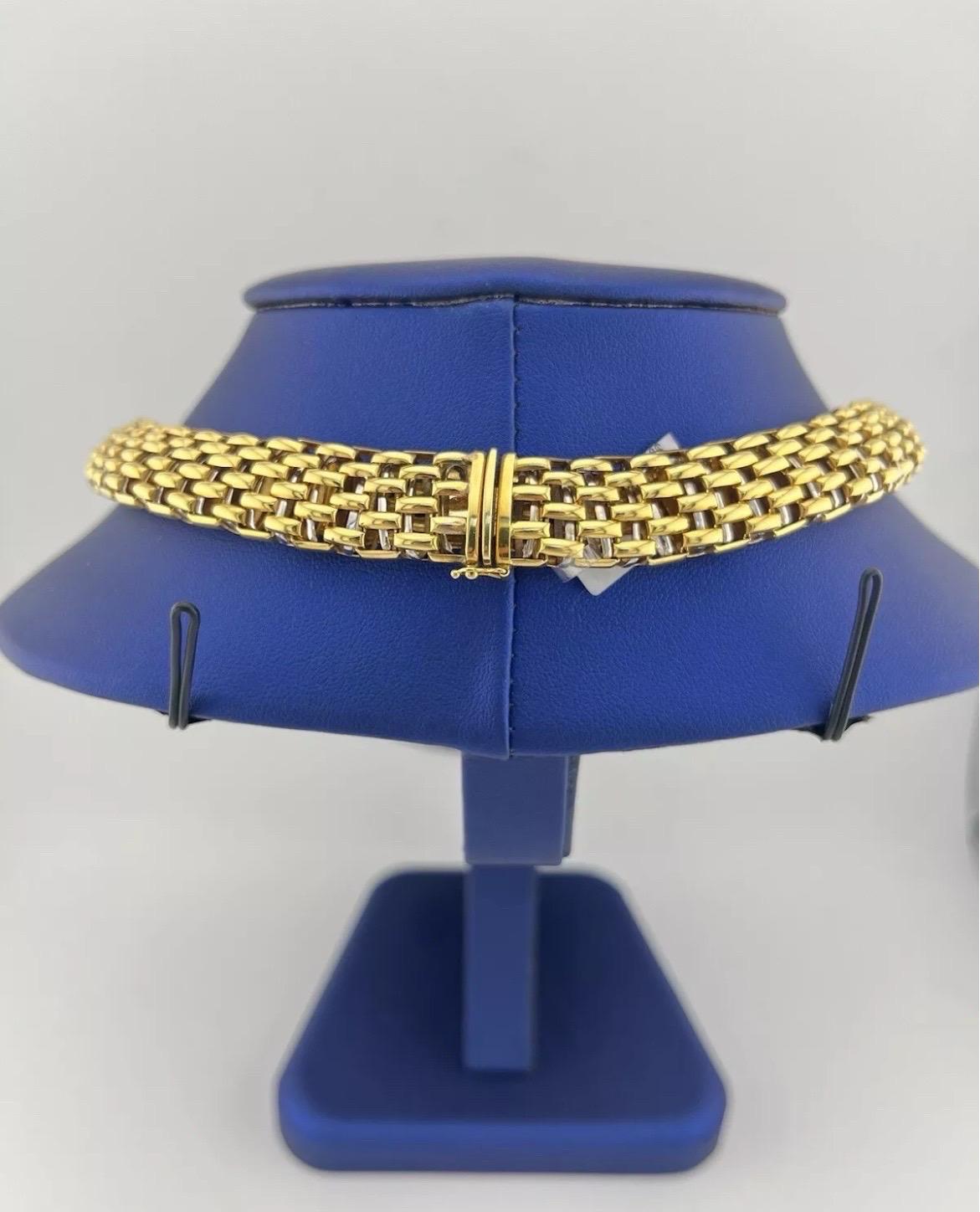 18k Yellow & White Gold Two-Tone Chain Collar Necklace 2ct Diamond For Sale 2