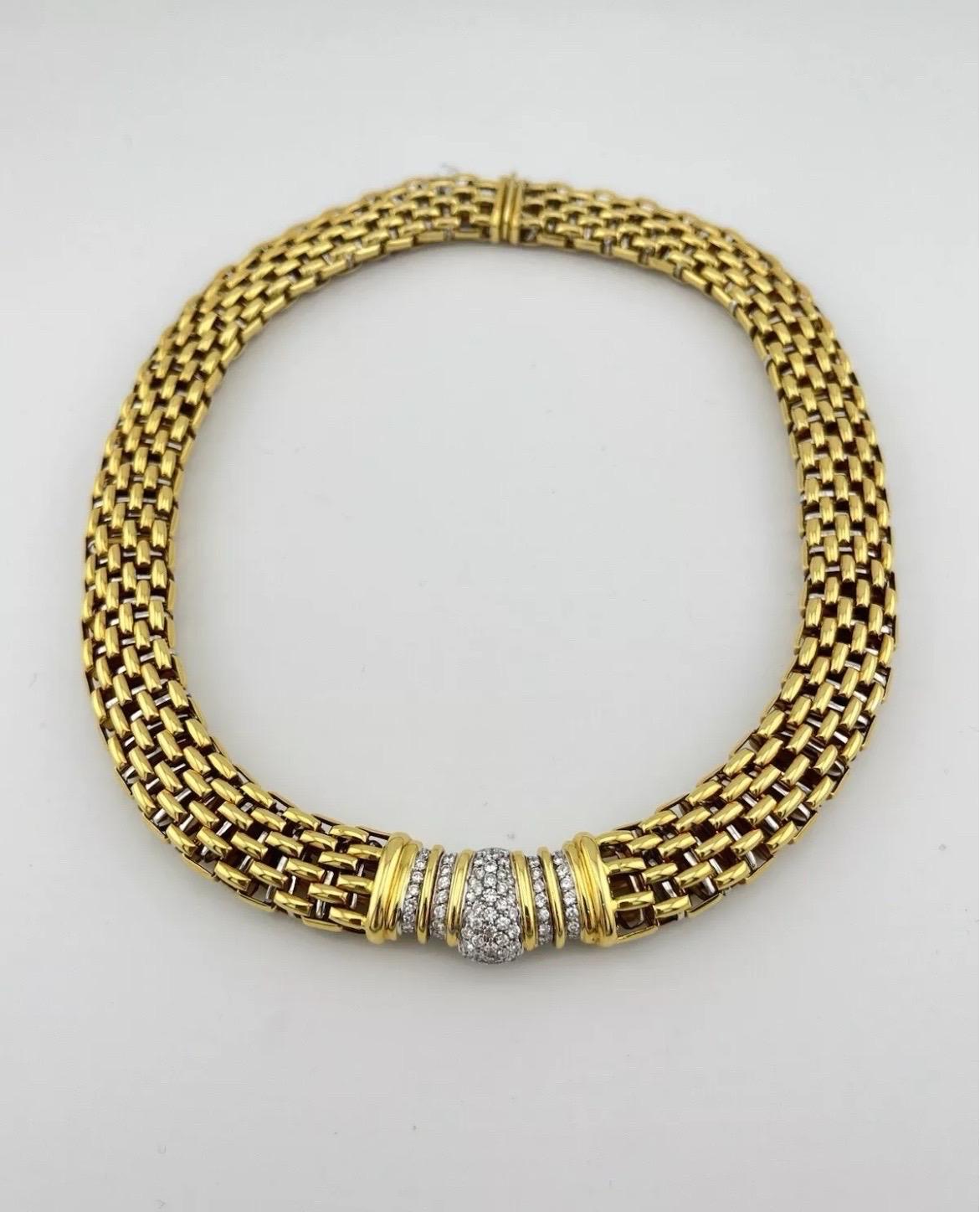 18k Yellow & White Gold Two-Tone Chain Collar Necklace 2ct Diamond For Sale 4