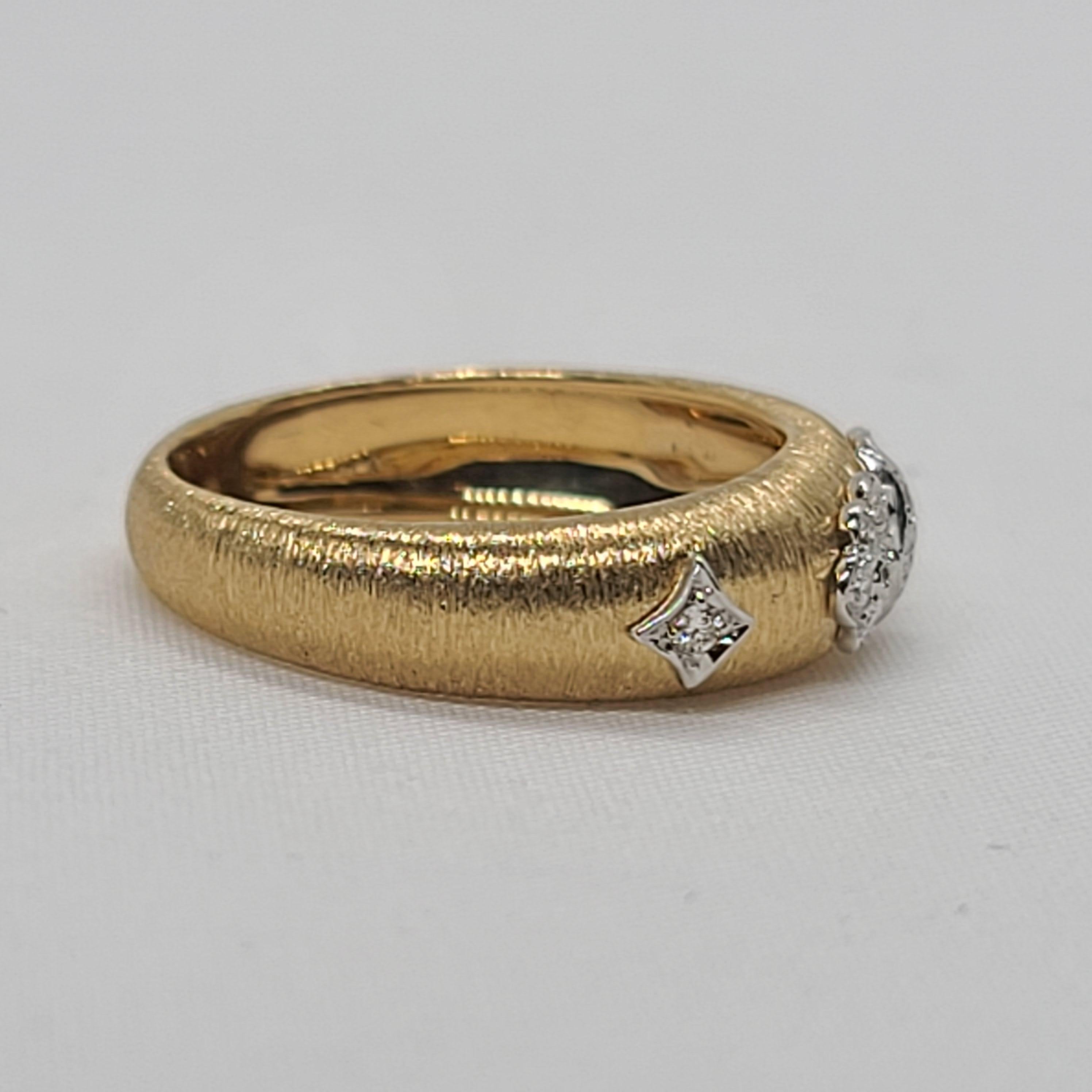 Round Cut 18K Yellow White Gold with Diamonds Cocktail Wedding Ring in Florentine Finish