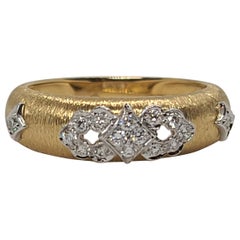 18K Yellow White Gold with Diamonds Cocktail Wedding Ring in Florentine Finish