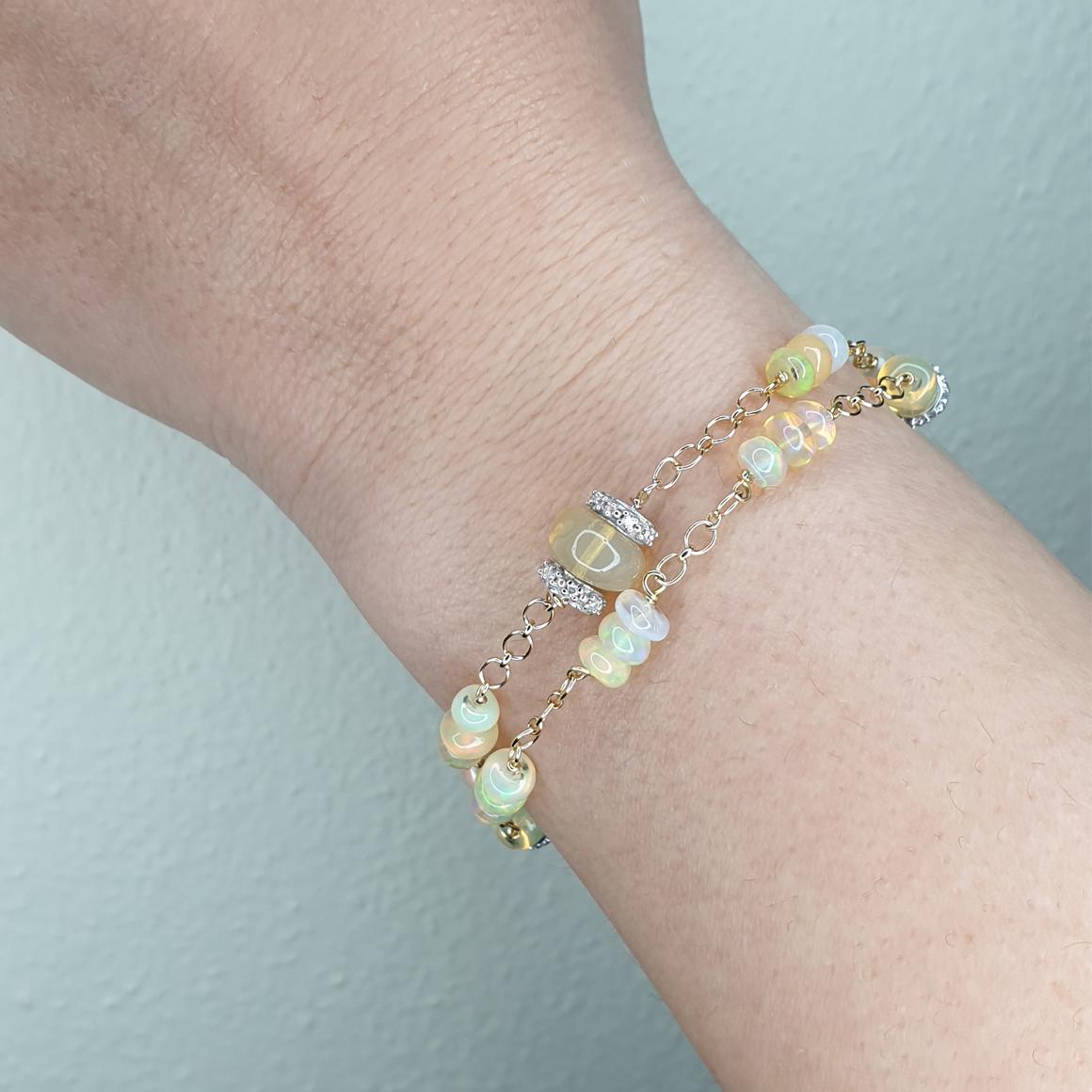Women's or Men's 18k Yellow White Gold with Opal White Diamonds Bracelet Earrings Necklace Set For Sale