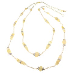 18k Yellow White Gold with Opal White Diamonds Bracelet Earrings Necklace Set