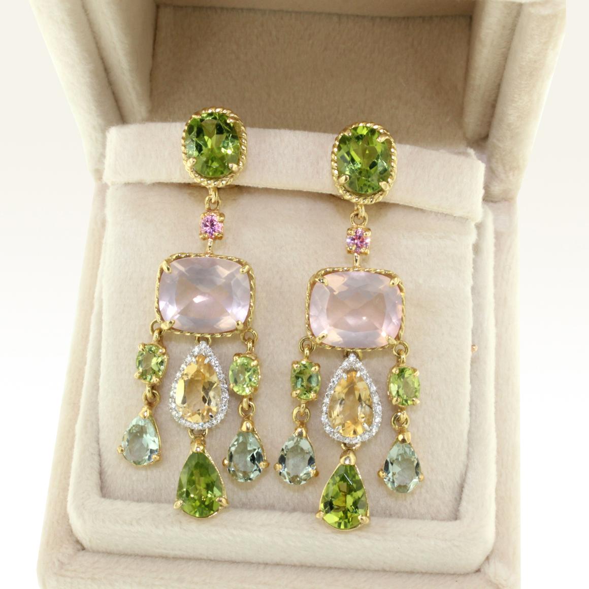 Ohrringe aus 18 Karat Gelb- und Weißgold mit Peridot, Citrin, Quarz, Turmalin und Diamanten im Zustand „Neu“ in GALLARATE, IT