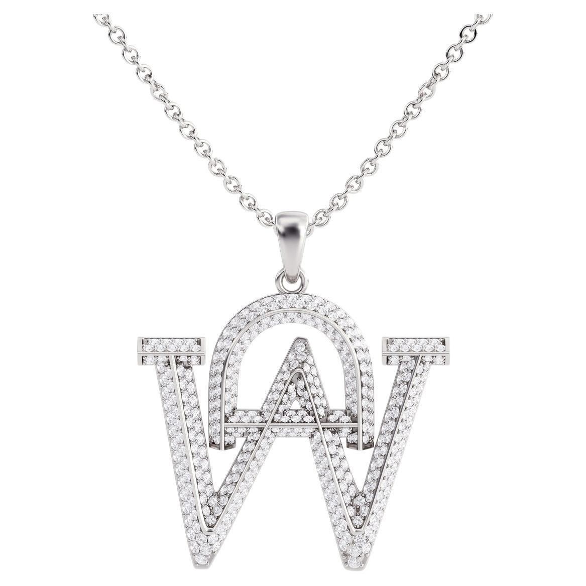 18k Yellow, White or Rose Gold Large Initial Pendant w Pave Diamonds Chain For Sale