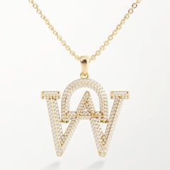 18k Yellow, White or Rose Gold Large Initial Pendant w Pave Diamonds Chain