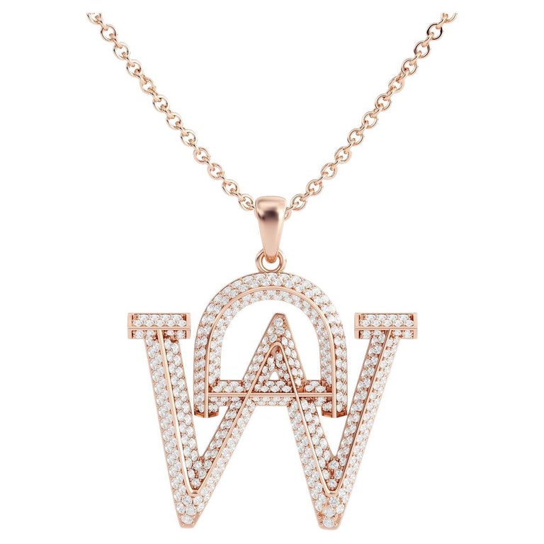 18k Yellow, White or Rose Gold Large Initial Pendant w Pave