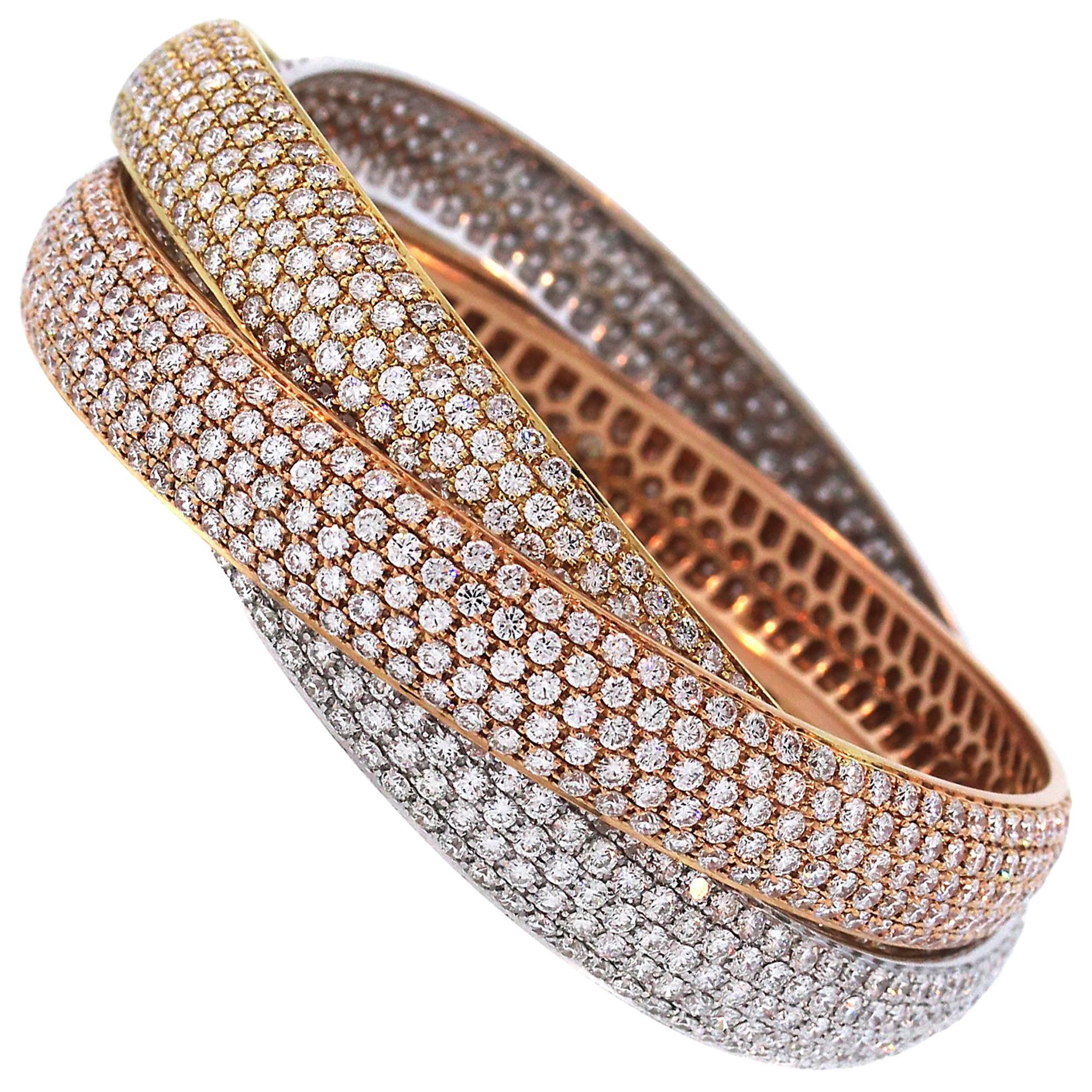 18K Gelb Weiß Rose Dreifarbiges Gold Diamanten Befestigte Dreifach-Armreifen Armband