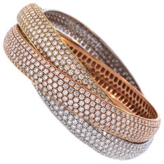 Bracelet triple bracelets en or jaune 18K blanc rose tricolore orné de diamants