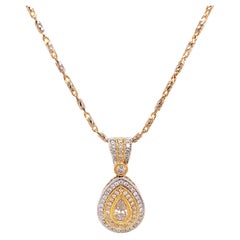 18K Yellow White Two Tone Gold and Pear Shape Diamond Pendant Necklace