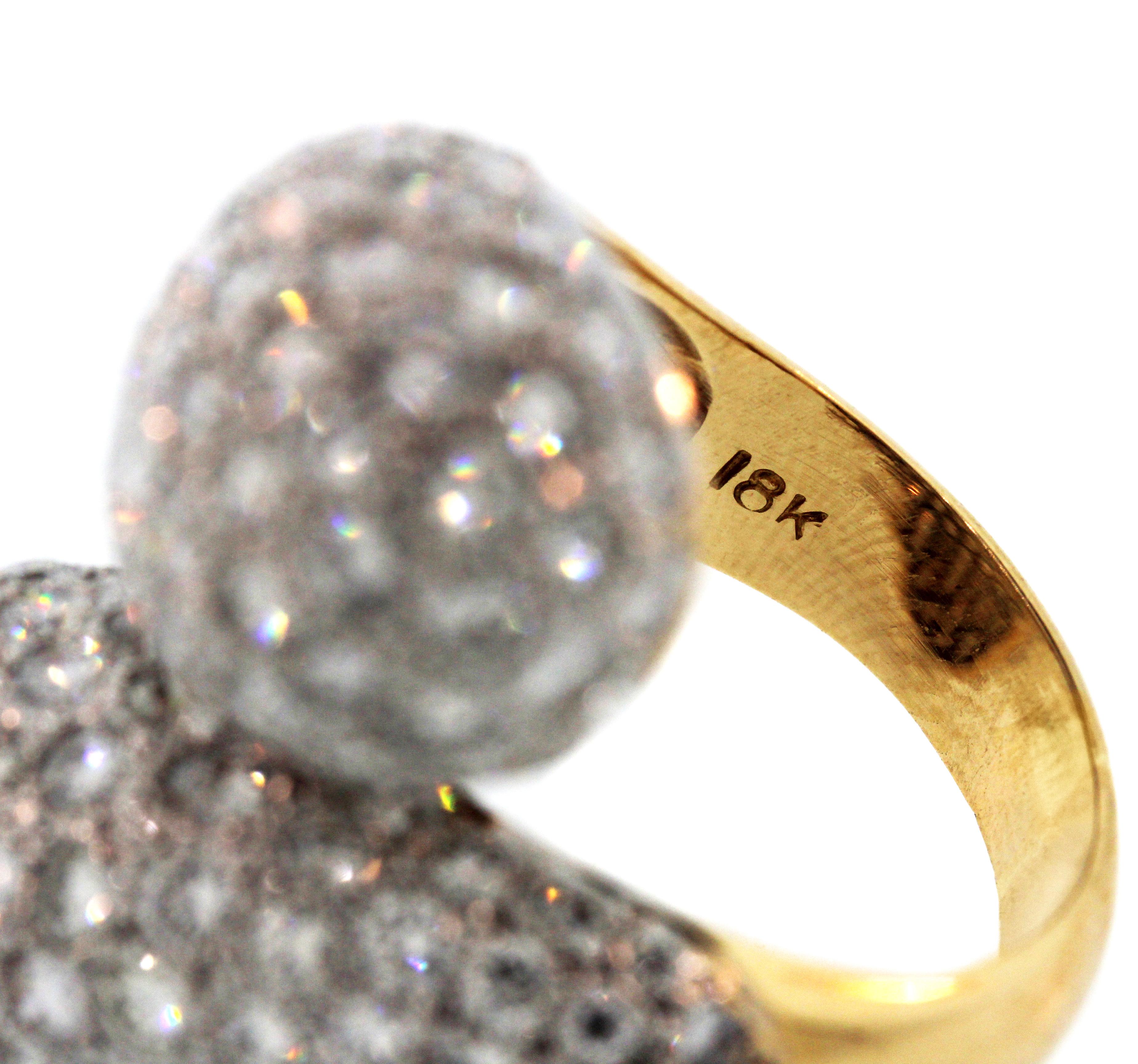 Women's 18 Karat Yellow White Two-Tone Gold Diamond Crossover Bypass Ring