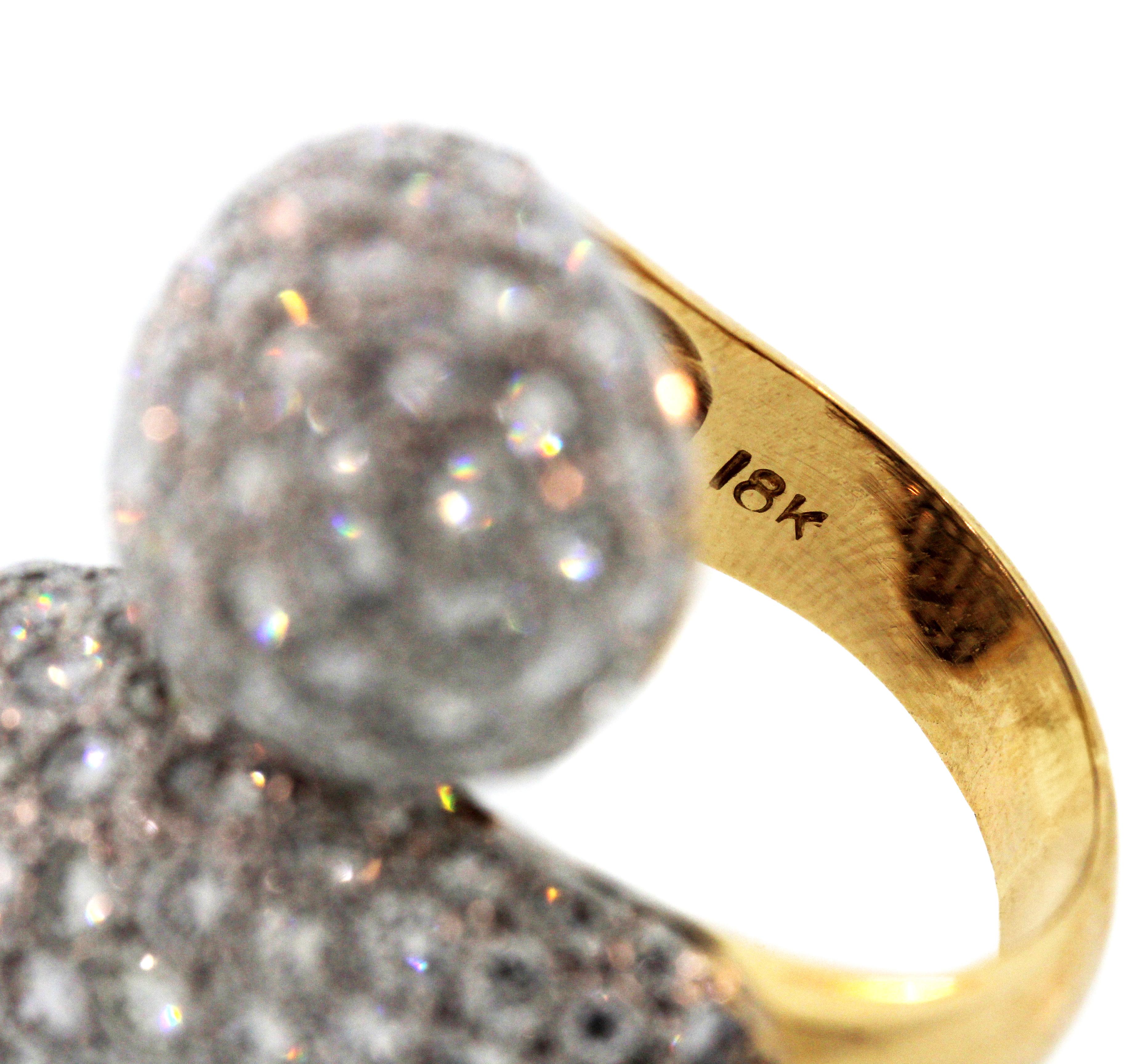 Women's 18 Karat Yellow White Two-Tone Gold Diamond Crossover Bypass Ring For Sale