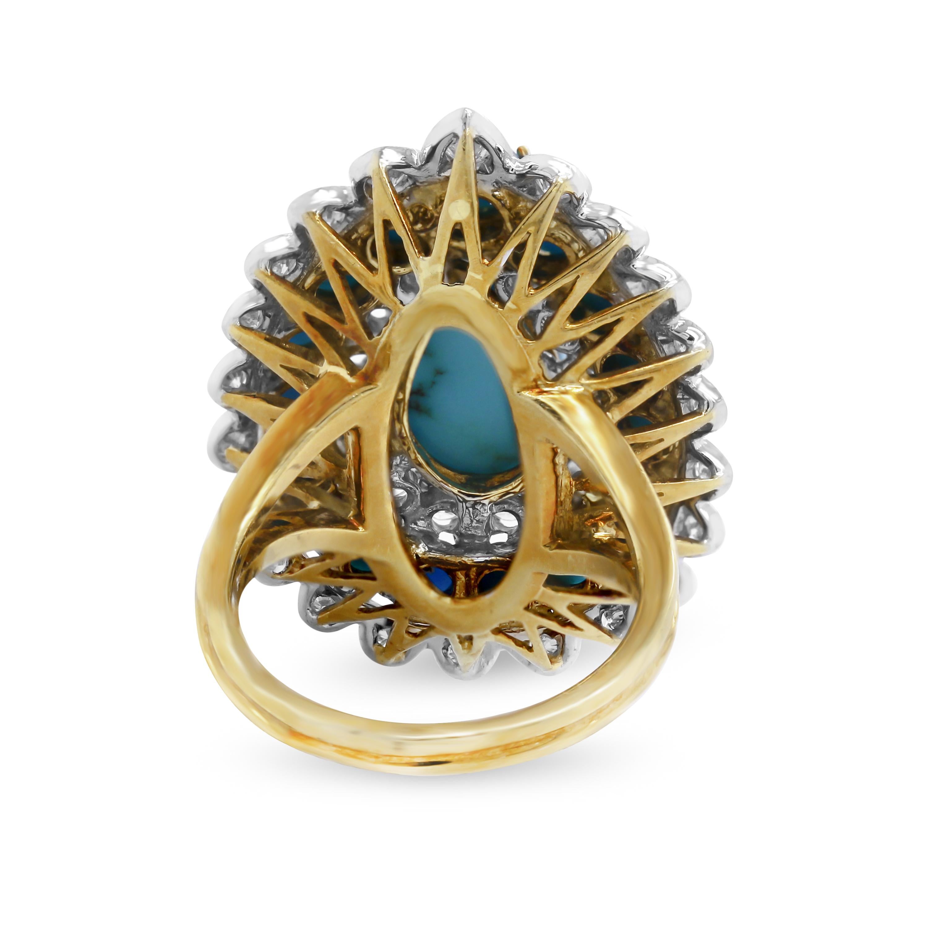 Modern 18K Yellow White Two Tone Gold Pear Shape Sleeping Beauty Turquoise Ring