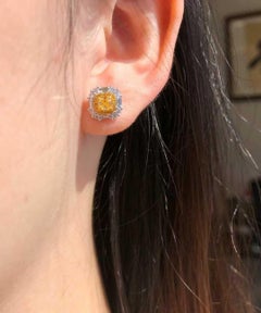 18K Yellow White & Yellow Diamond Halo Stud Earrings