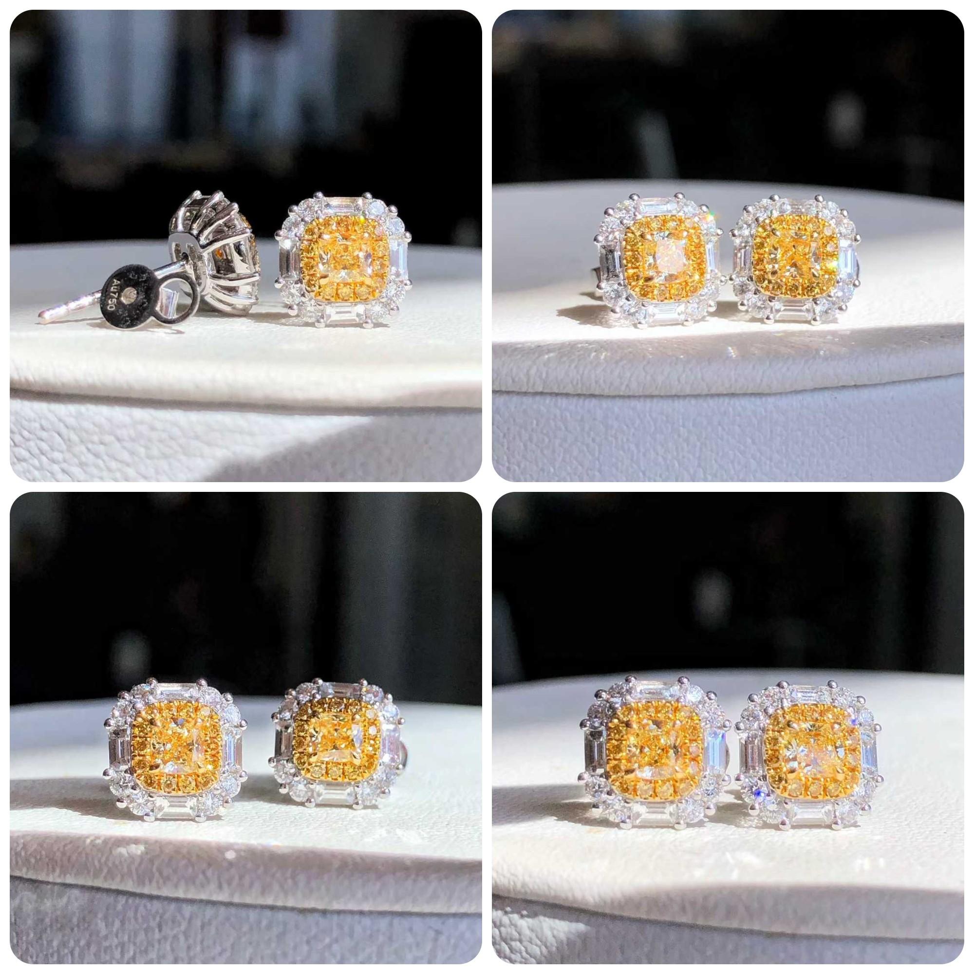 da uomo o donna Orecchini a lobo con diamanti gialli e bianchi 18K in vendita