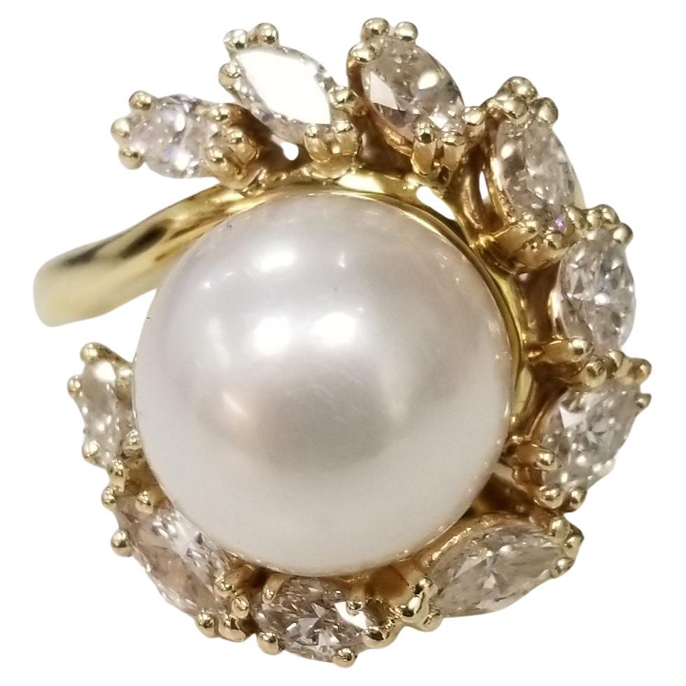 18k Yg South Sea Pearl with Marquise Diamonds, Ring by George Hoffman