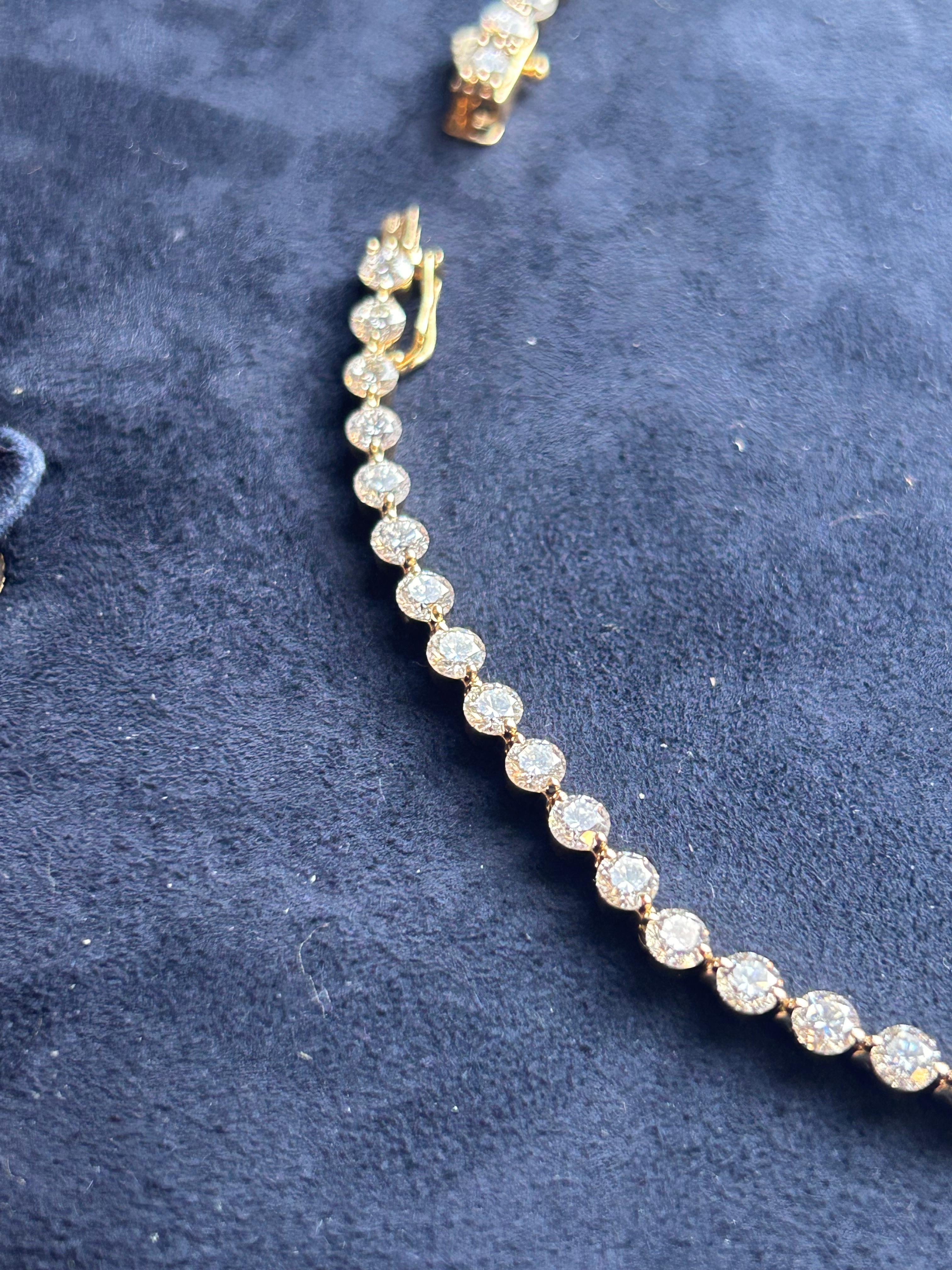 Round Cut Issac Nussbaum 18K YG 16.03 Carat Round Tennis Diamond Necklace. For Sale