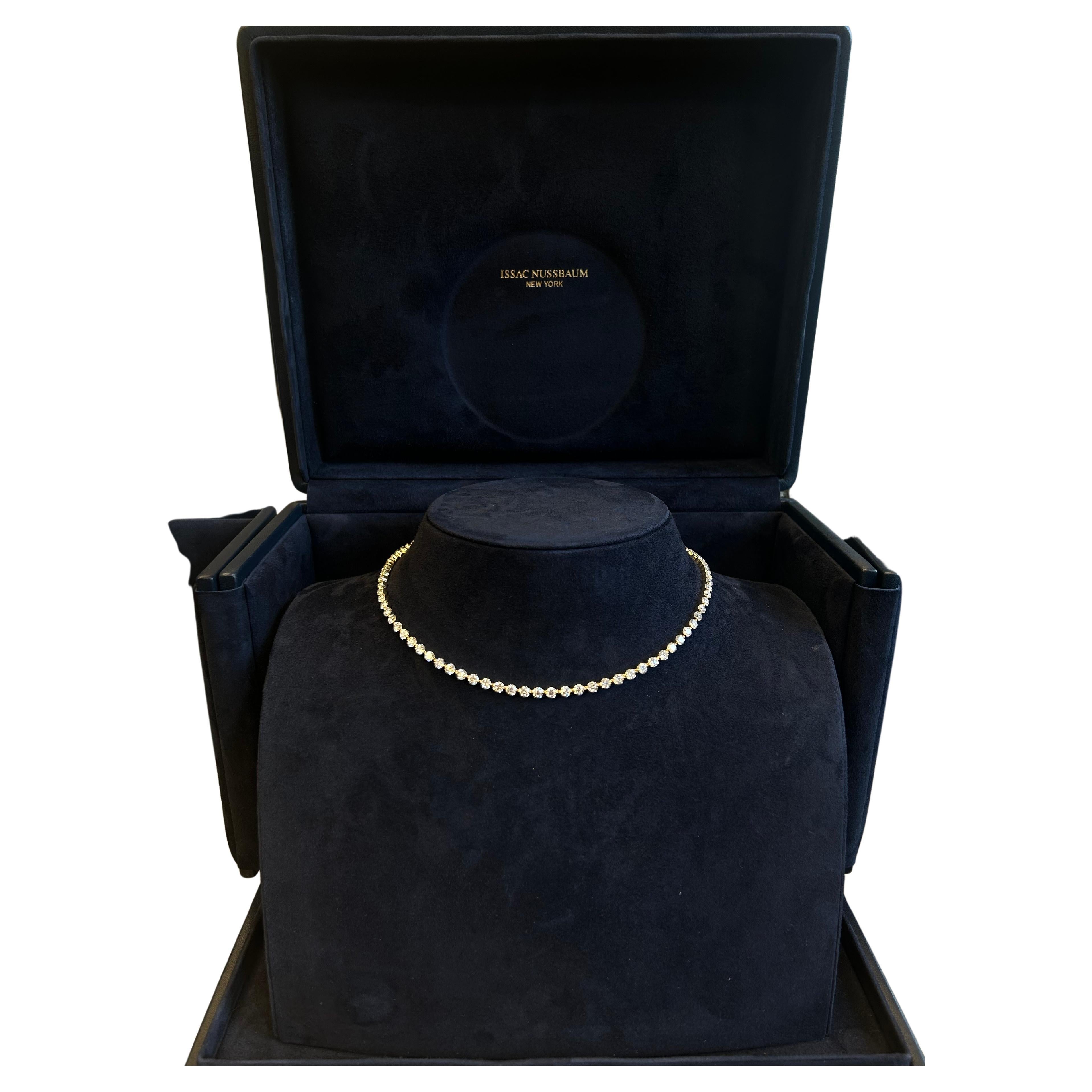 Issac Nussbaum 18K YG 16.03 Carat Round Tennis Diamond Necklace.