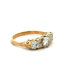 18K YG 3-Stone Ring with 1.89 Ct Old Miner & Old European Cut Diamonds GIA