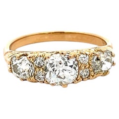 18K YG 3-Stone Ring with 1.89 Ct Old Miner & Old European Cut Diamonds GIA