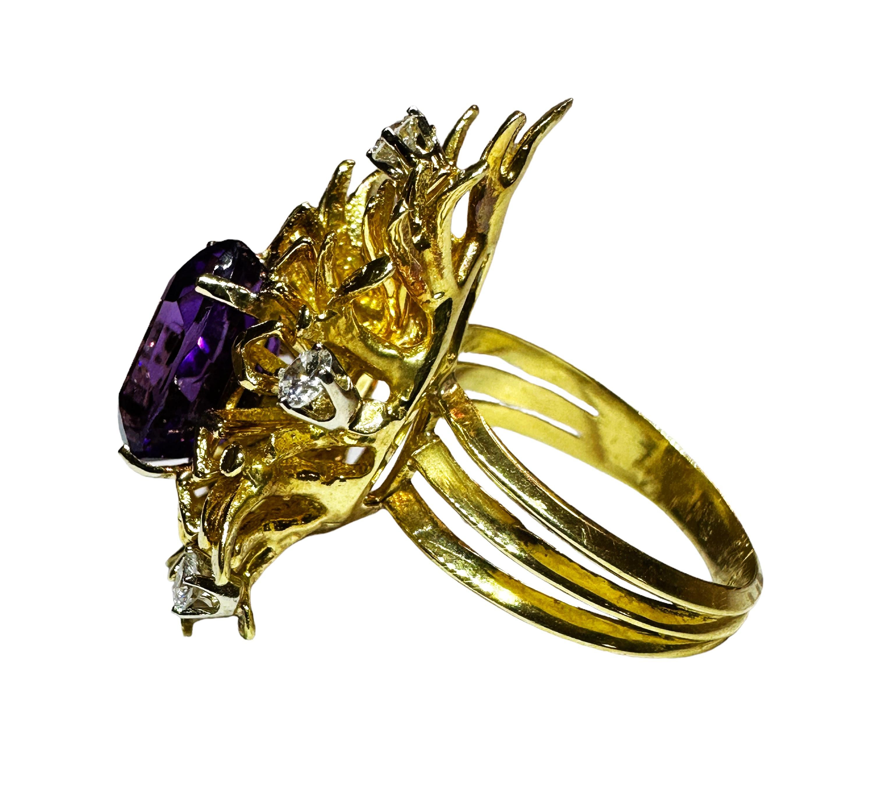Art Nouveau 18K YG 4 Ct Amethyst & .25 Ct Diamond Ring Size 7.25 with Appraisal For Sale