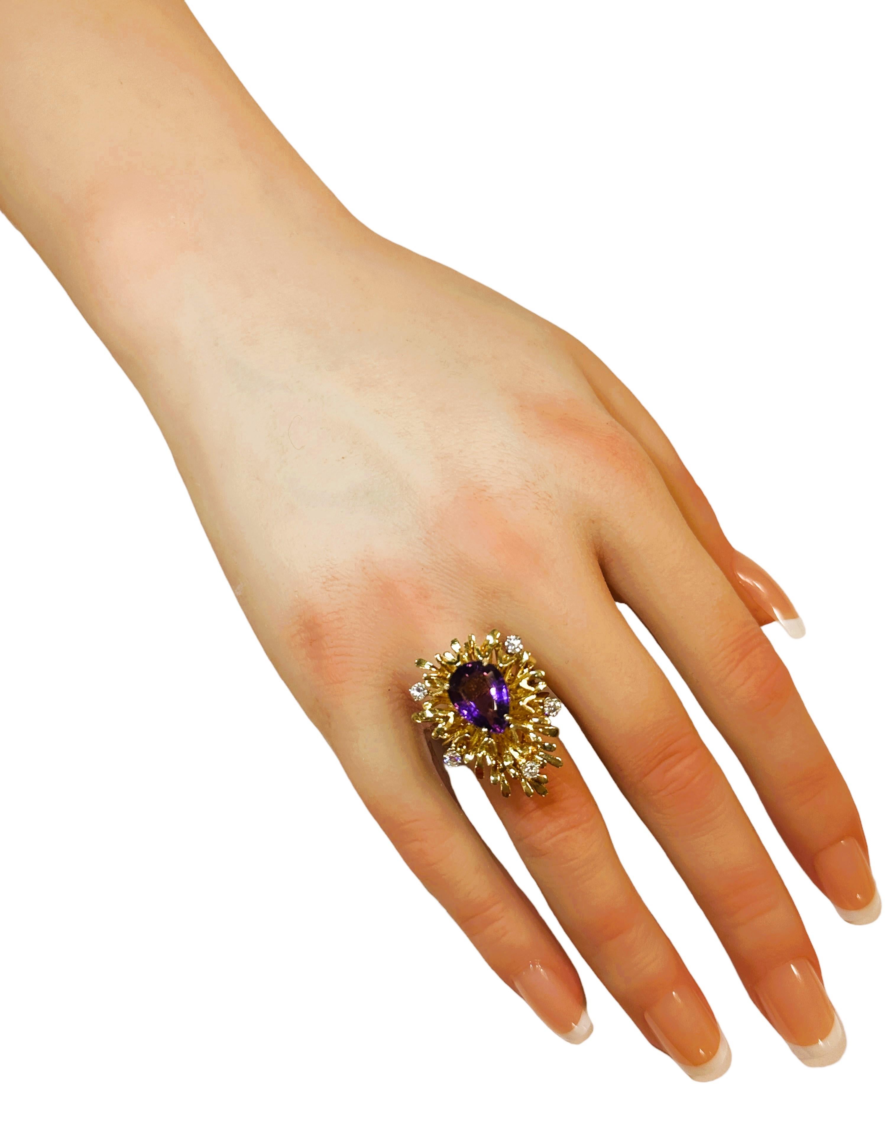 18K YG 4 Ct Amethyst & .25 Ct Diamond Ring Size 7.25 with Appraisal For Sale 1