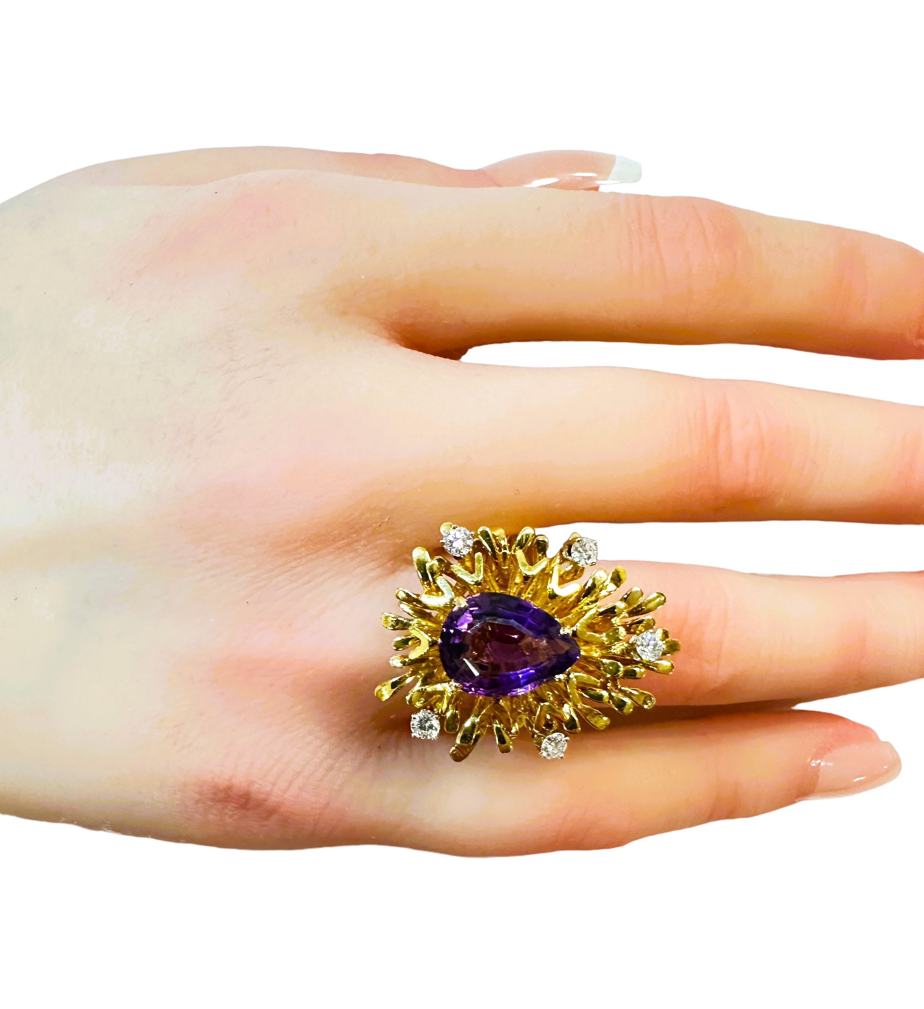 18K YG 4 Ct Amethyst & .25 Ct Diamond Ring Size 7.25 with Appraisal For Sale 2