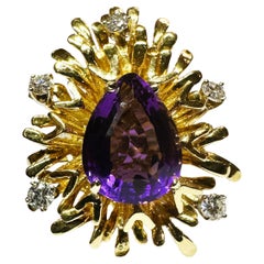 18K YG 4 Ct Amethyst & .25 Ct Diamond Ring Size 7.25 with Appraisal
