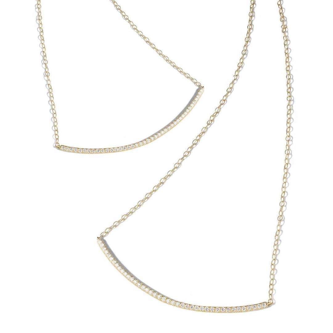 Round Cut 18K YG .68 Carat Diamond Carelle Moderne Delicate Everyday Casual Bar Necklace For Sale