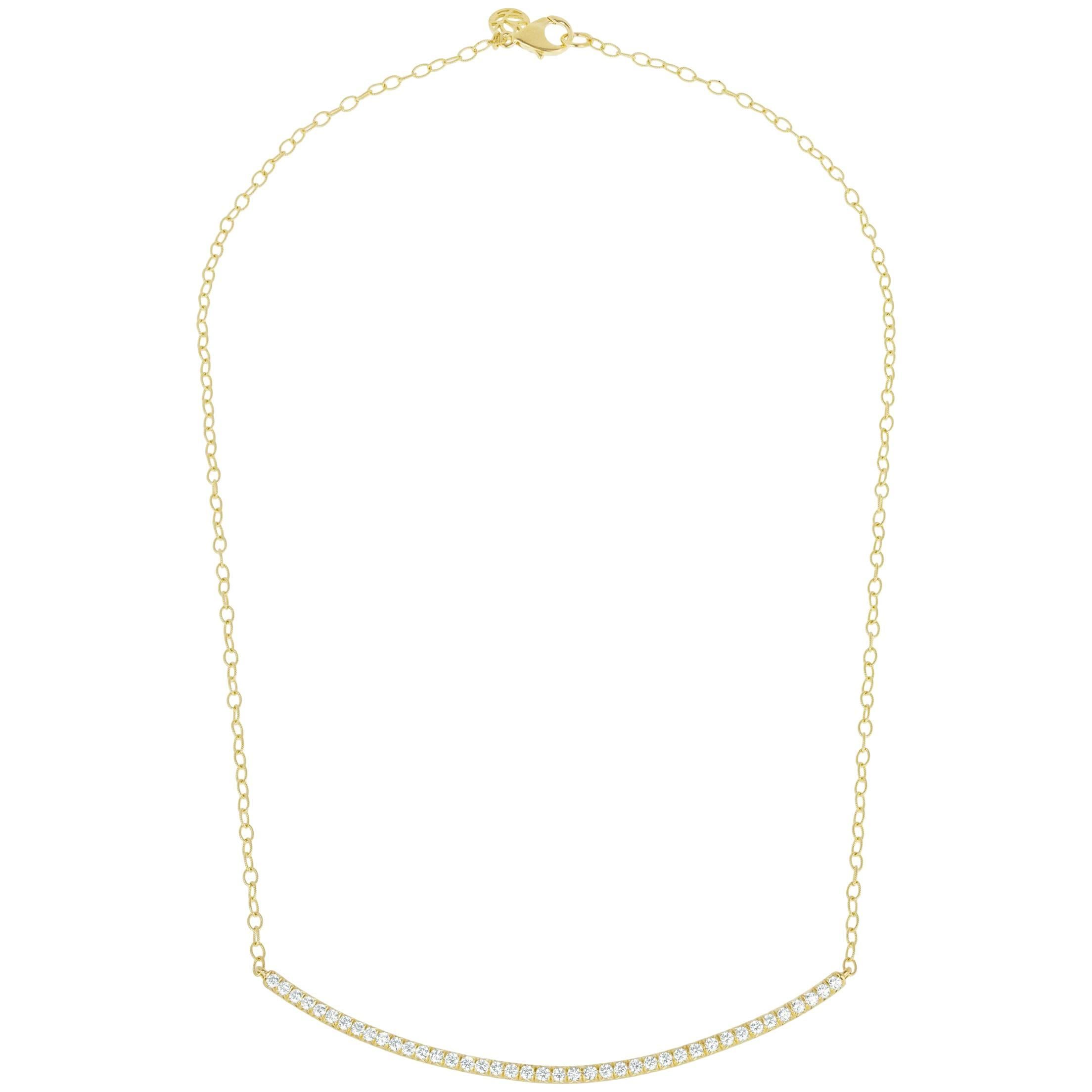 18K YG .68 Carat Diamond Carelle Moderne Delicate Everyday Casual Bar Necklace For Sale