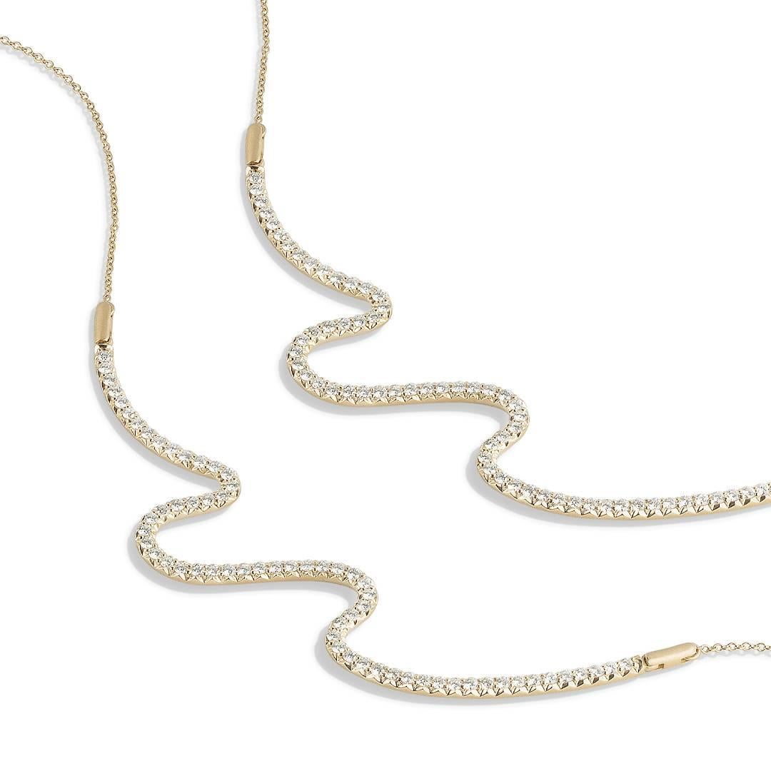 Women's Carelle 18 Karat Yellow Gold .95 Carat Diamond Brushstroke Everyday Bar Necklace For Sale
