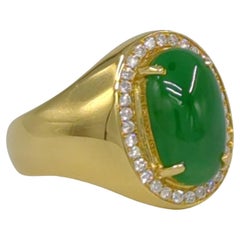18K YG A-Grade Emerald Green Jadeite Diamond Ring GIA Gemologist Appraisal Sz 8