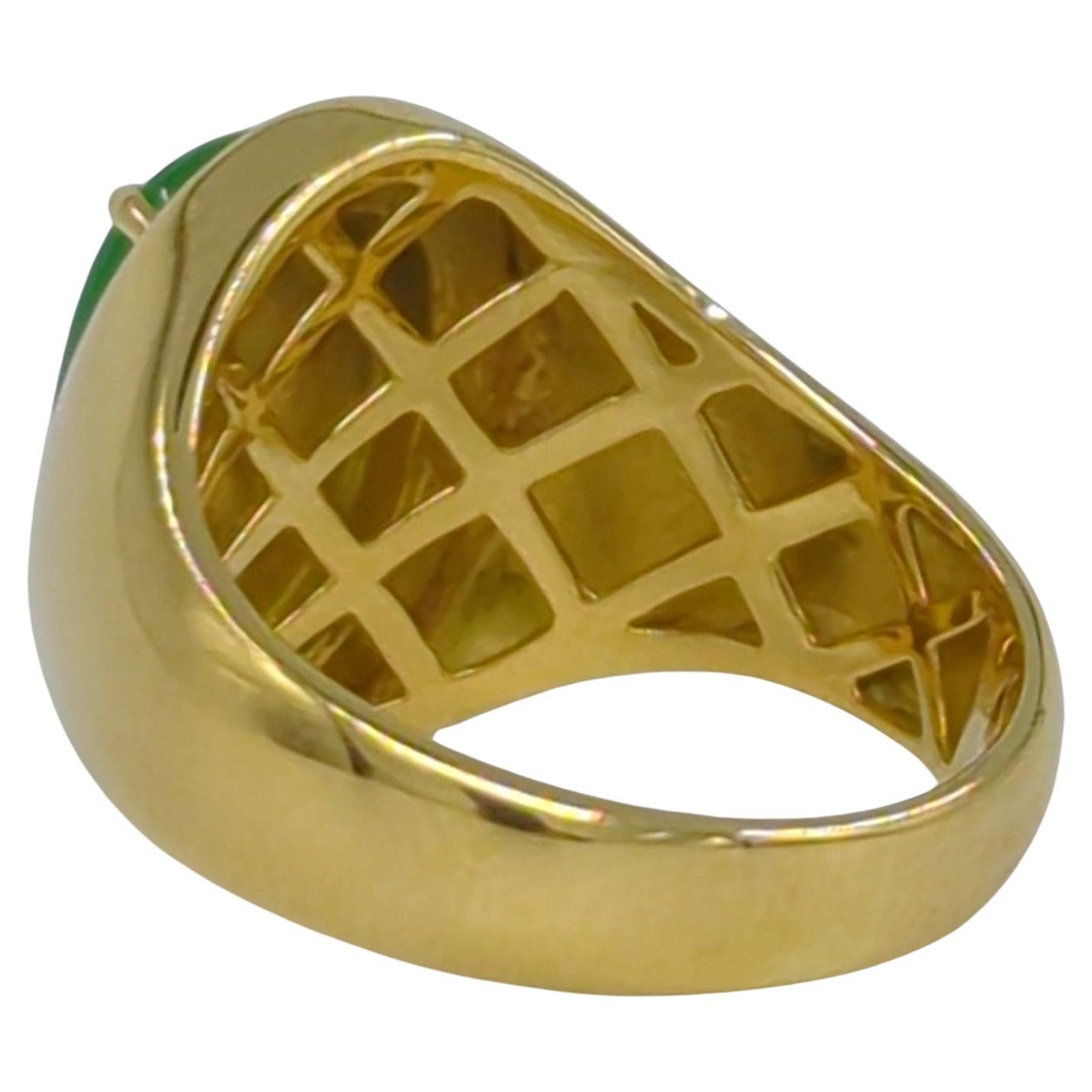 18K YG A-Grade Emerald Green Jadeite Diamond Ring GIA Gemologist Appraisal Sz 8 For Sale 1