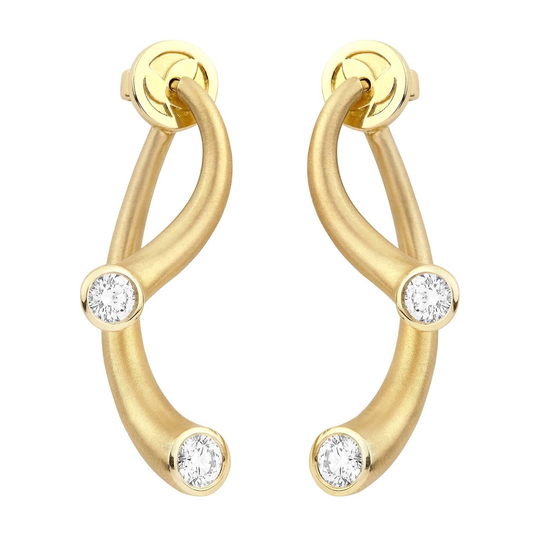 18K YG and .75 Carat Diamond Carelle Front Back Convertible Whirl Drop Earrings For Sale
