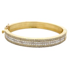 18K YG Bangle Bracelet with 4.98 Carat Round & Princess Cut Diamonds