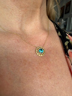 18K YG, "Chrysler Building" Deco Blue Zircon & Diamond Necklace by Suzy Landa