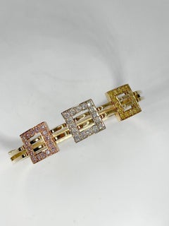 18K YG Coffin & Trout Bangle with Pink, White, and Yellow Diamonds 1.90 CTW