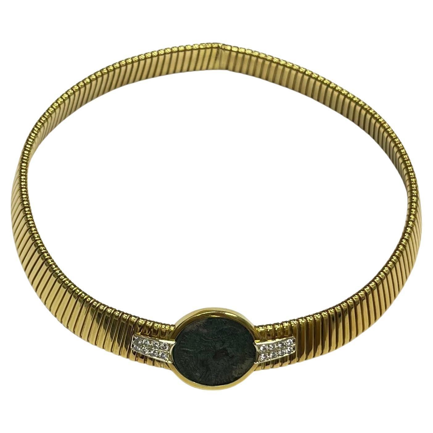 18 Karat YG Diamant-Halskette mit antiker Münze-Anhänger