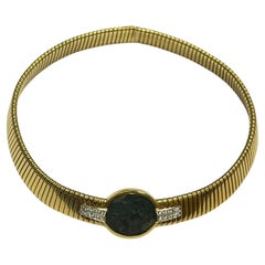 Italian 18k Gold Diamond Ancient Coin Pendant Necklace