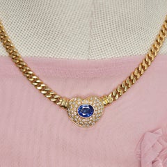 18K YG Diamond Sapphire Heart Pendant Necklace